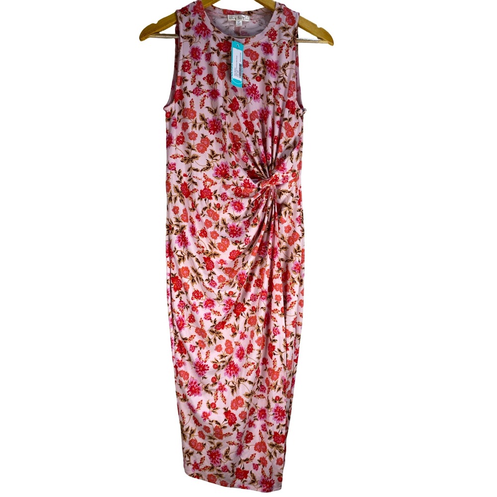 Nine Britton Pink Floral Sleeveless Twist Front Midi Dress‎ MP NWT Stretch Wrap